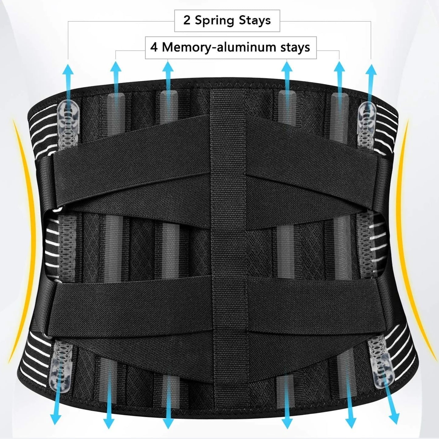 Black back brace indicating memory points it.