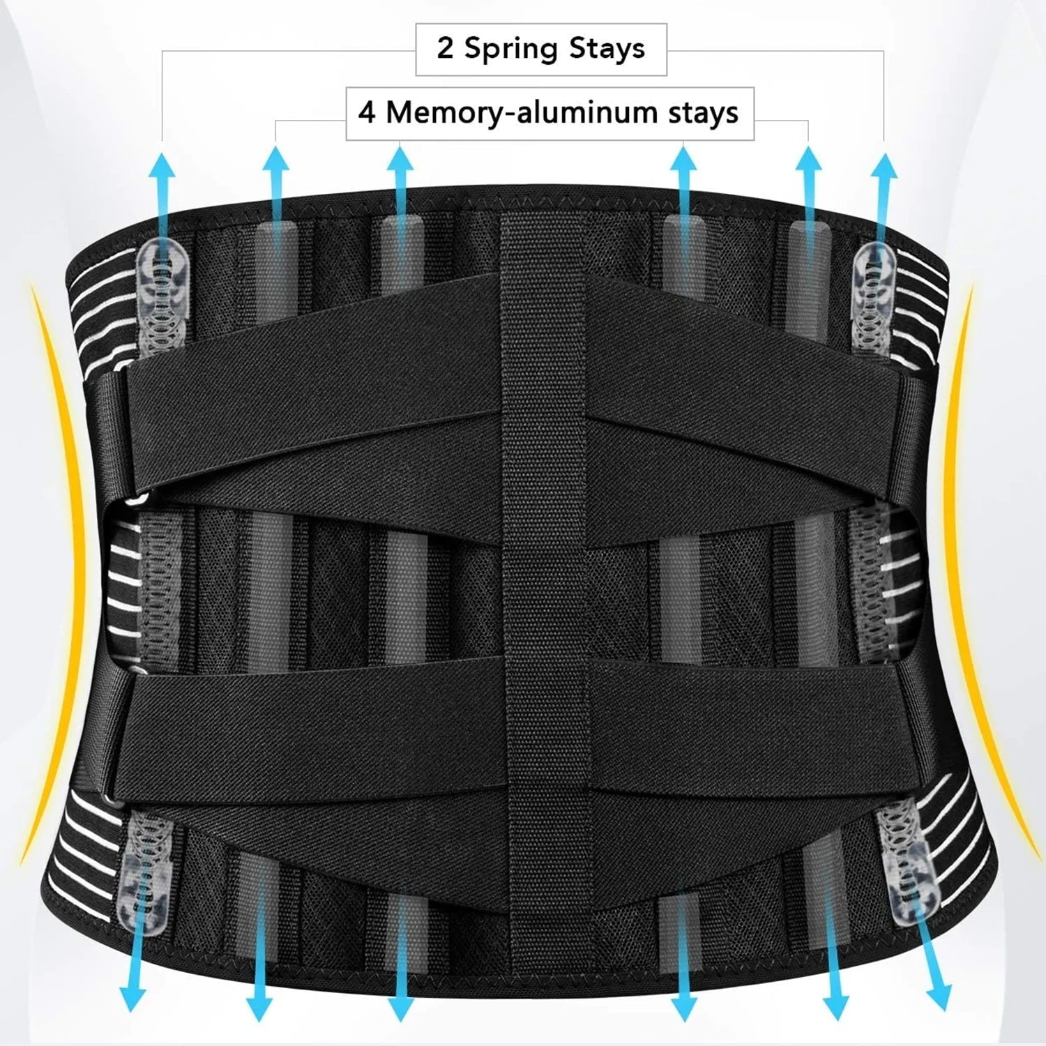 Black back brace indicating memory points it.