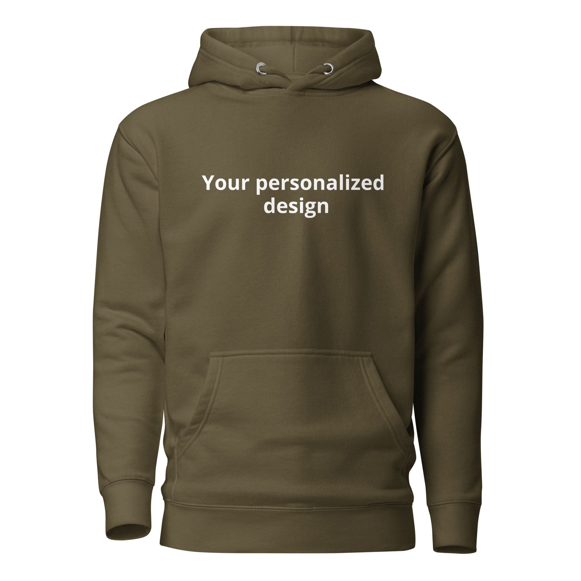 Custom hoodie featuring your own photo for a unique, personalized style. Military Green. Front