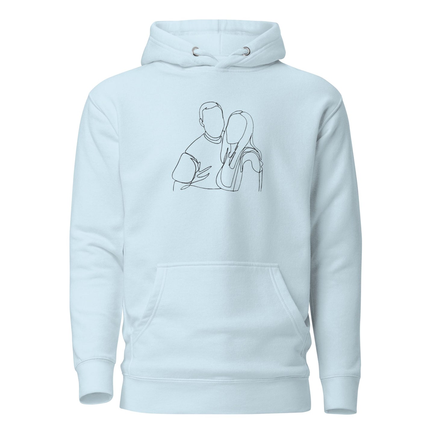 Custom hoodie featuring your own photo for a unique, personalized style. Sky Blue. Detail