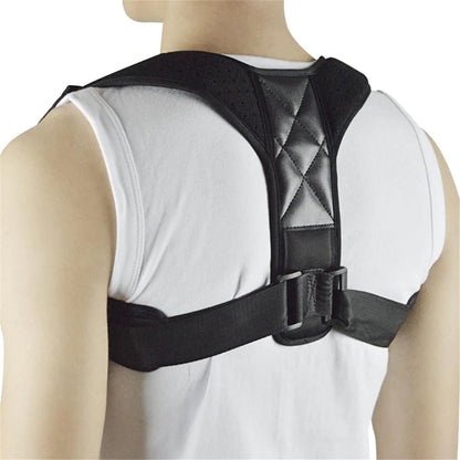 Black posture corrector worn by a person on a white background