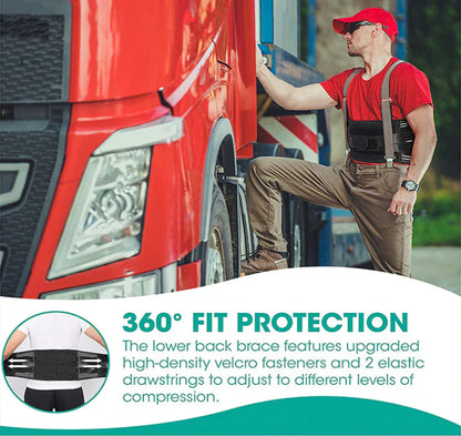 Man in red shirt and cap working on a red truck with text about 360° fit protection.