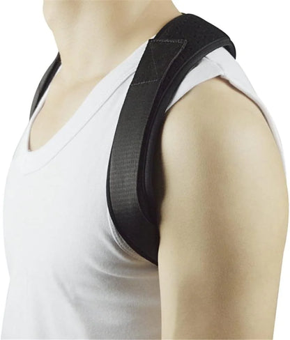 Black posture corrector worn by a person on a white background