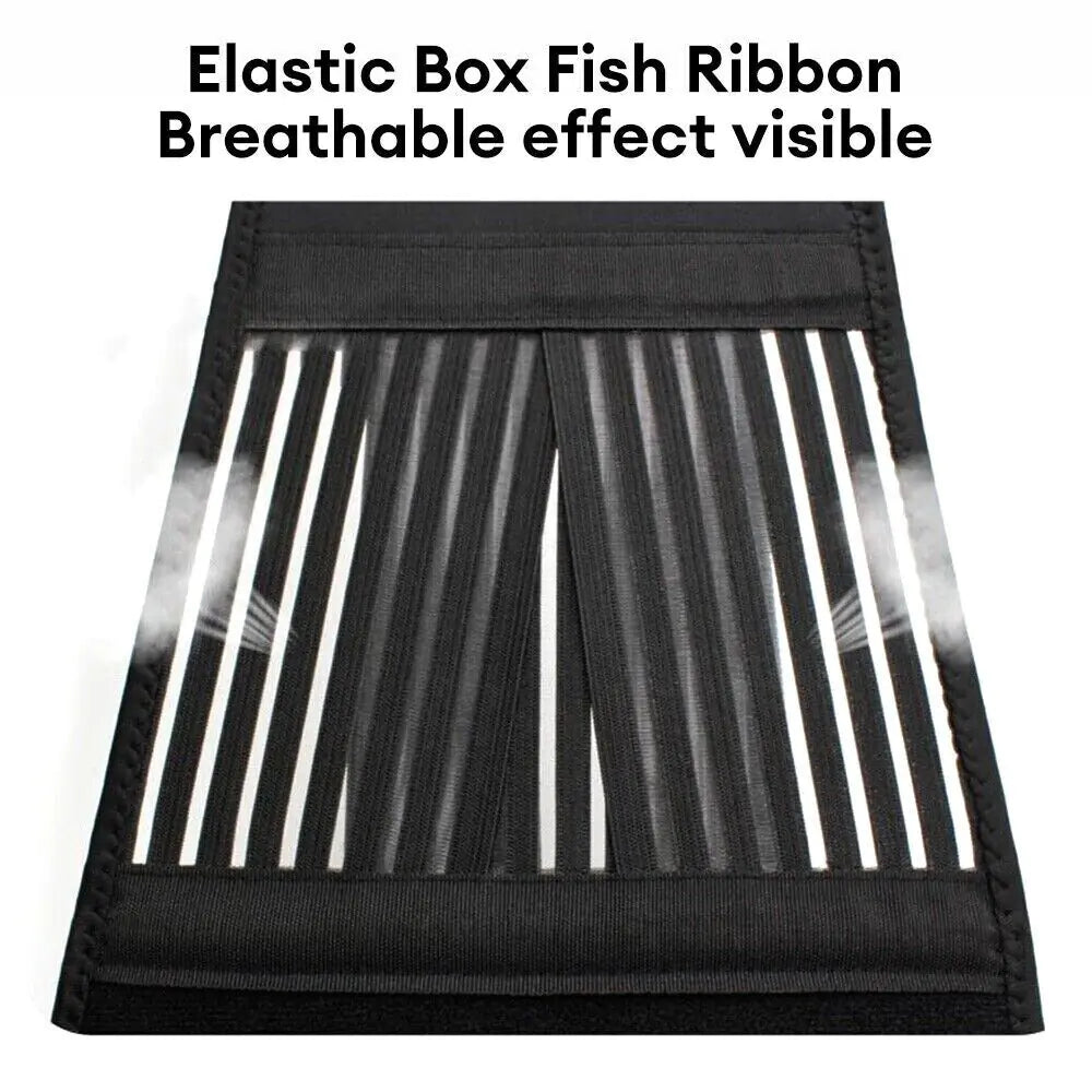 Black back brace indicating breathable points on it.