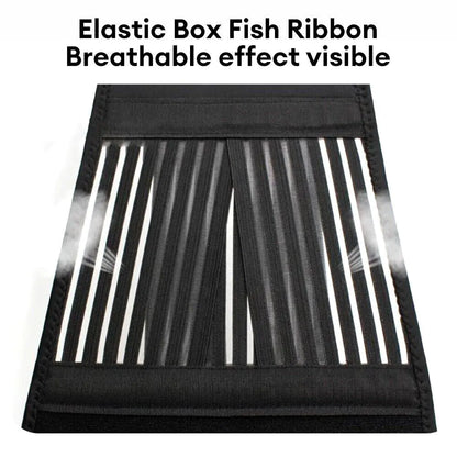 Black back brace indicating breathable points on it.